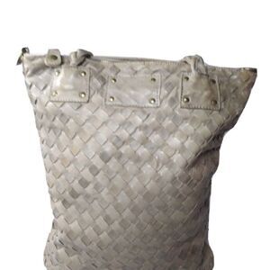 LANGELLOTTI Woven Leather Tote Bag Large Italian Leather Handbag Retail $375